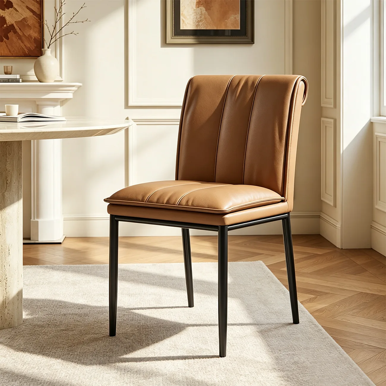 Brown Low Back Upholstered Dining Chairs with Vertical Tufting Image - 1 | homeyfad