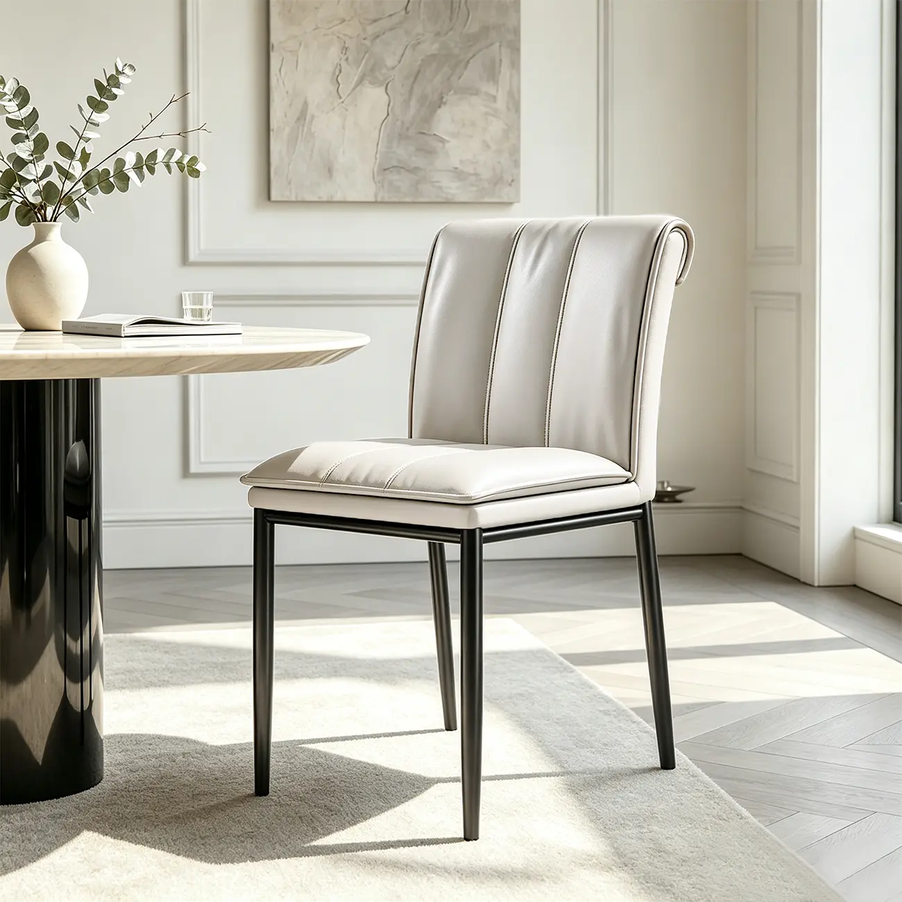 Off-White Low Back Upholstered Dining Chairs with Vertical Tufting Image - 7 | homeyfad