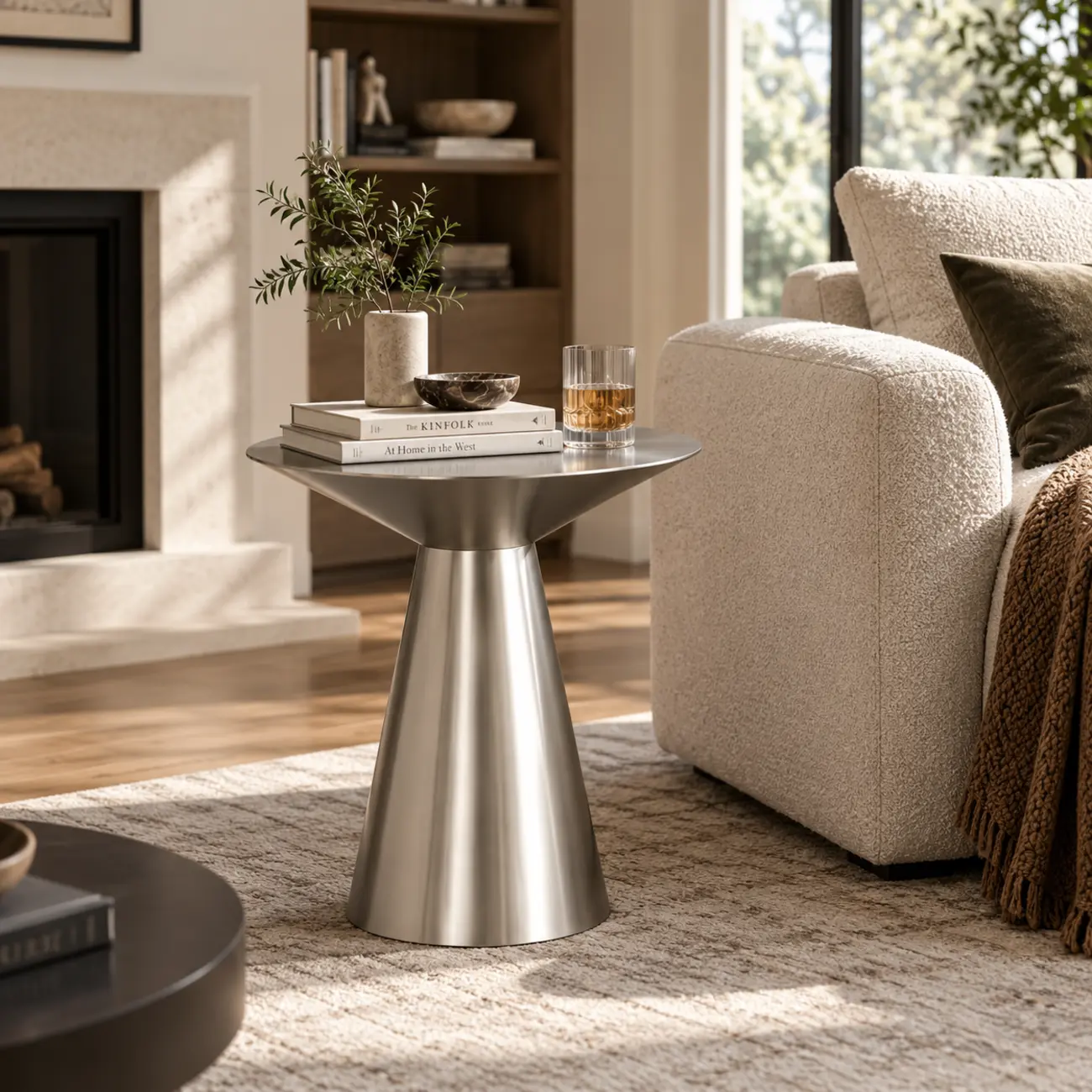 20"L x 20"W x 22"H Silver Silver Minimalist Modern Silver Metal Side Table for Living Room Image - 2 | homeyfad