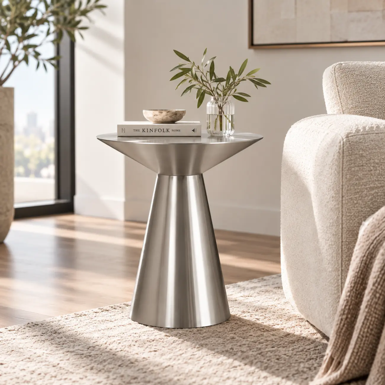 18"L x 18"W x 20"H Silver Silver Minimalist Modern Silver Metal Side Table for Living Room Image - 1 | homeyfad