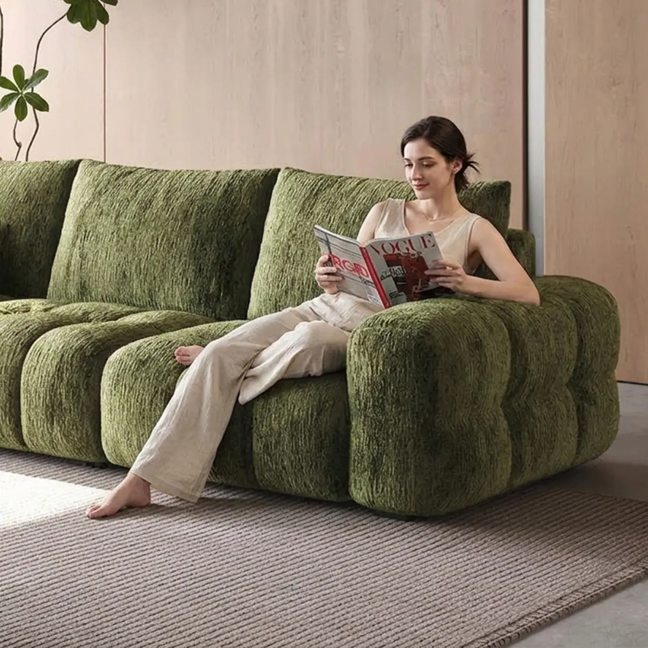 Modern Tufted Chenille Deep Seat Sofa with Adjustable Backrest Image - 4 | homeyfad