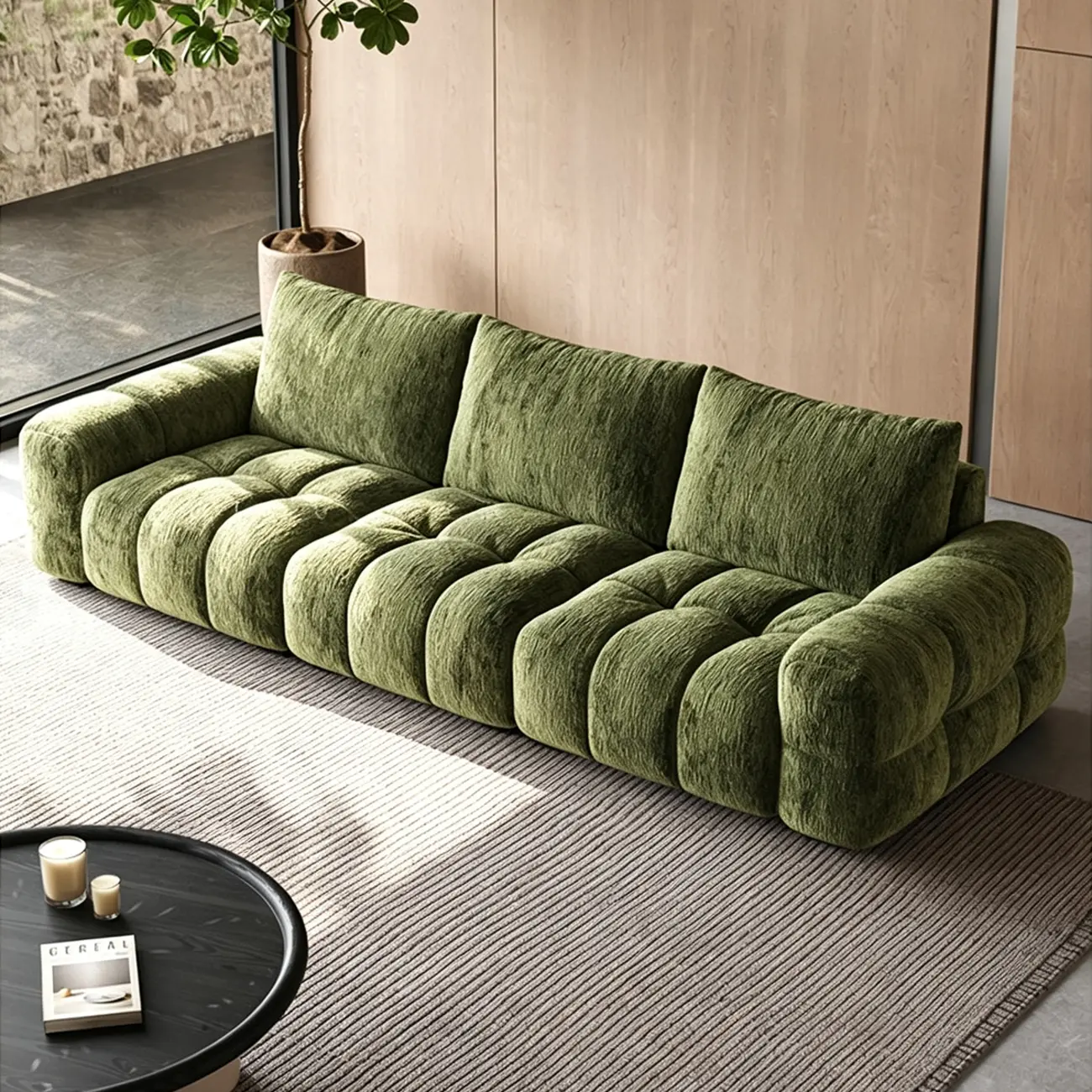 Modern Tufted Chenille Deep Seat Sofa with Adjustable Backrest Image - 1 | homeyfad