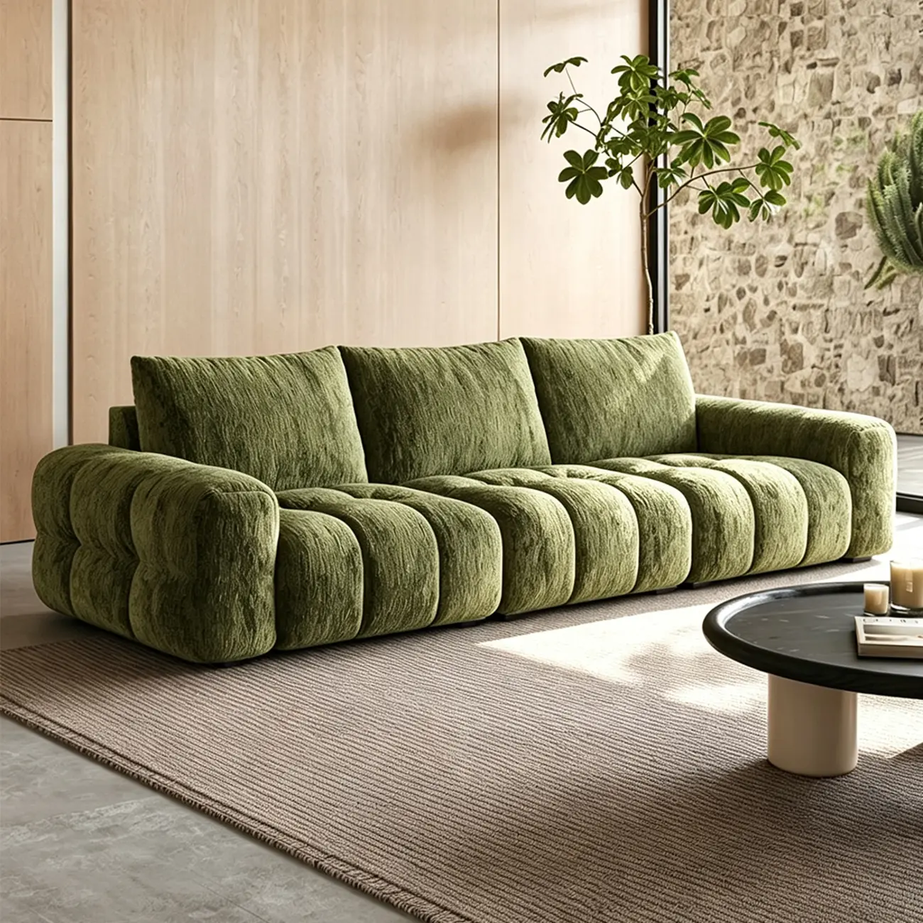 Modern Tufted Chenille Deep Seat Sofa with Adjustable Backrest Image - 3 | homeyfad