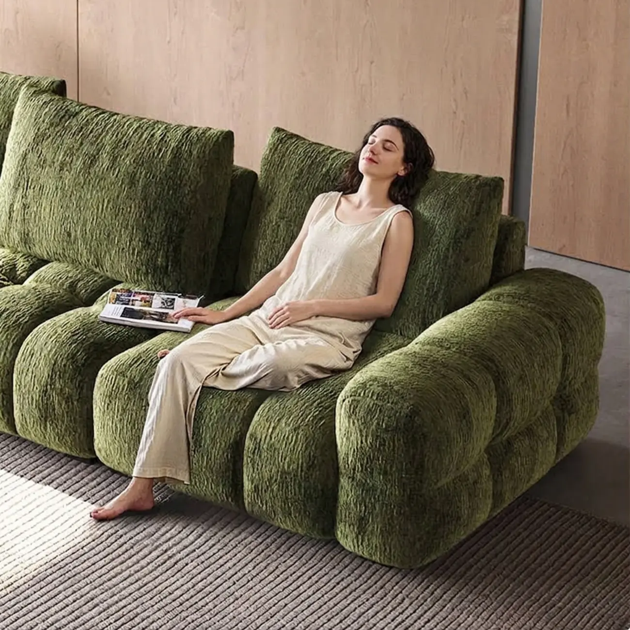 Modern Tufted Chenille Deep Seat Sofa with Adjustable Backrest Image - 5 | homeyfad