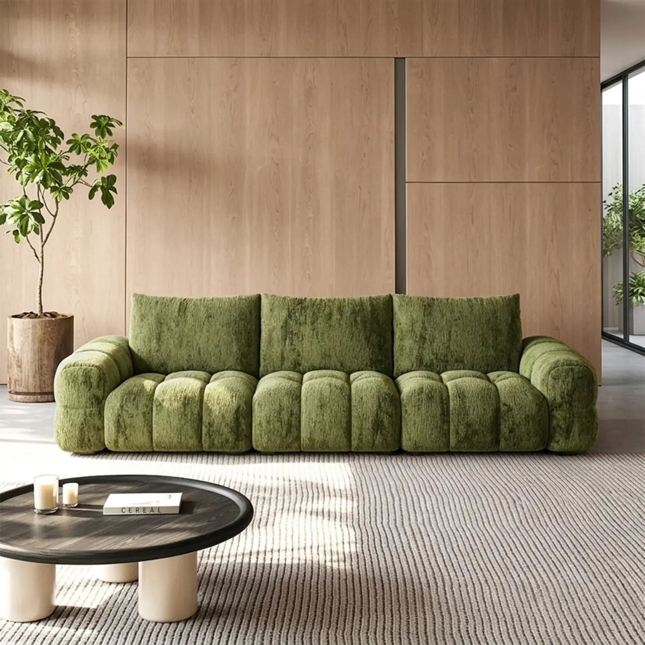 Modern Tufted Chenille Deep Seat Sofa with Adjustable Backrest Image - 2 | homeyfad