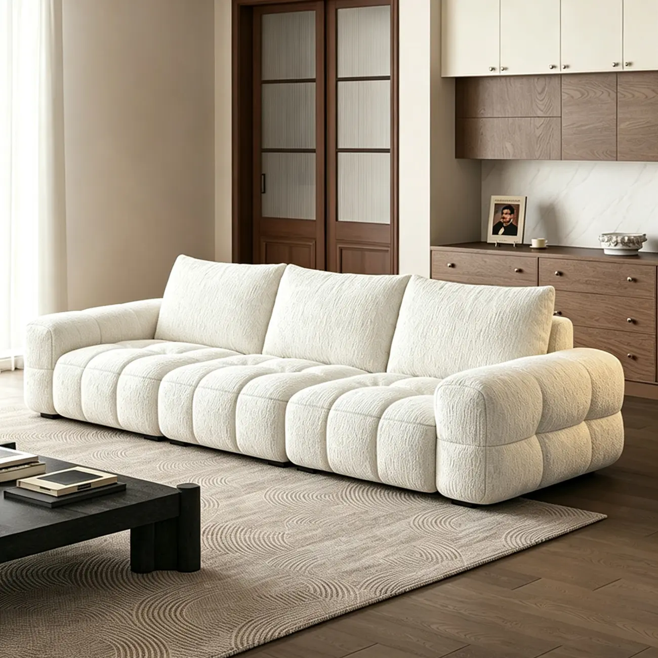 Modern Tufted Chenille Deep Seat Sofa with Adjustable Backrest Image - 20 | homeyfad