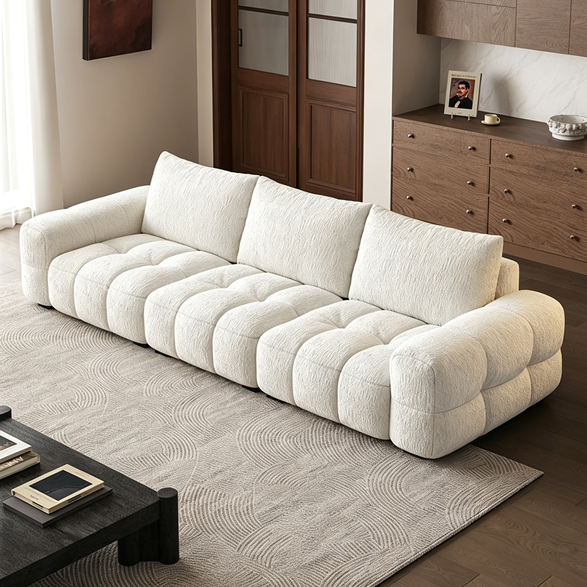 Modern Tufted Chenille Deep Seat Sofa with Adjustable Backrest | homeyfad