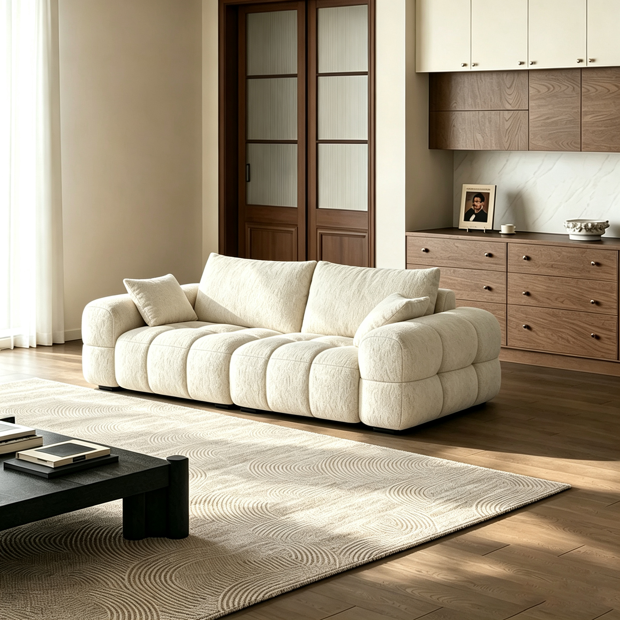 Modern Tufted Chenille Deep Seat Sofa with Adjustable Backrest | homeyfad