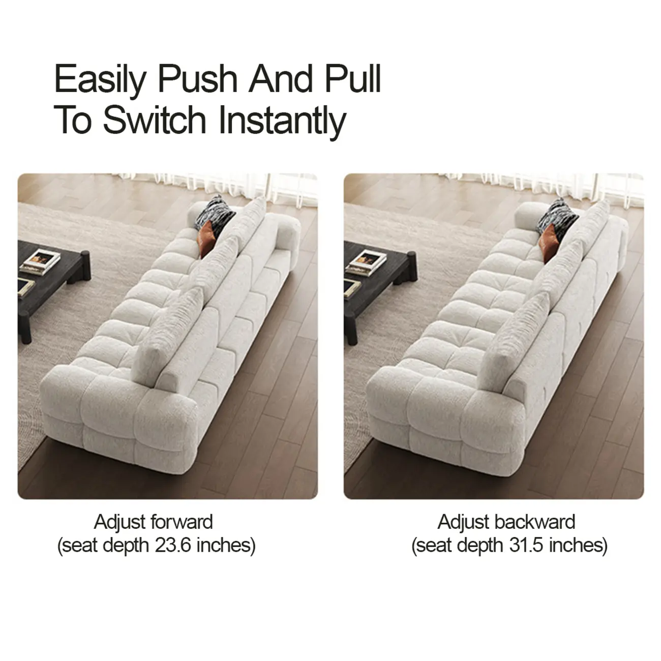Modern Tufted Chenille Deep Seat Sofa with Adjustable Backrest Image - 10 | homeyfad