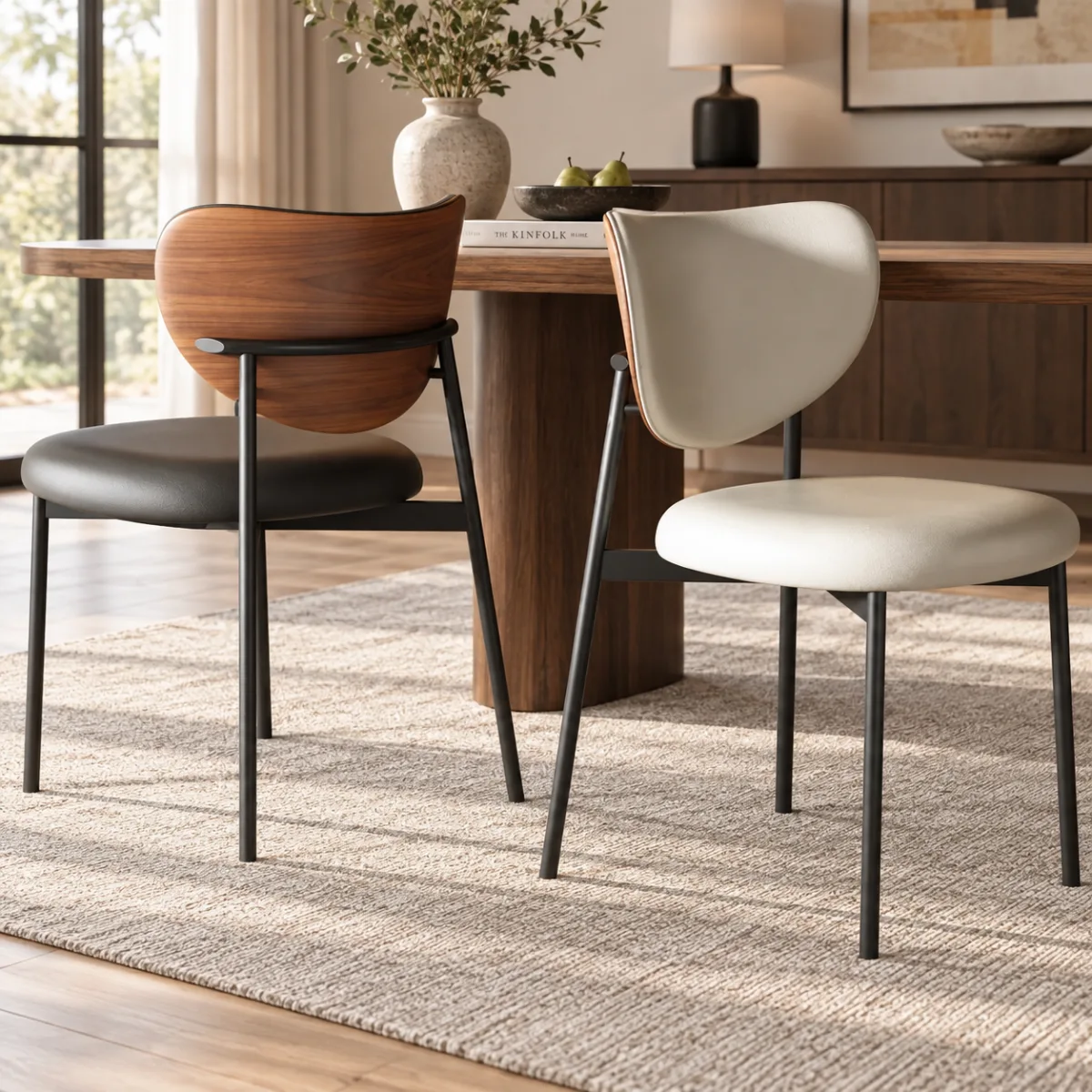 Mid-Century Modern Curved Back Leather Dining Chairs Image - 1 | homeyfad