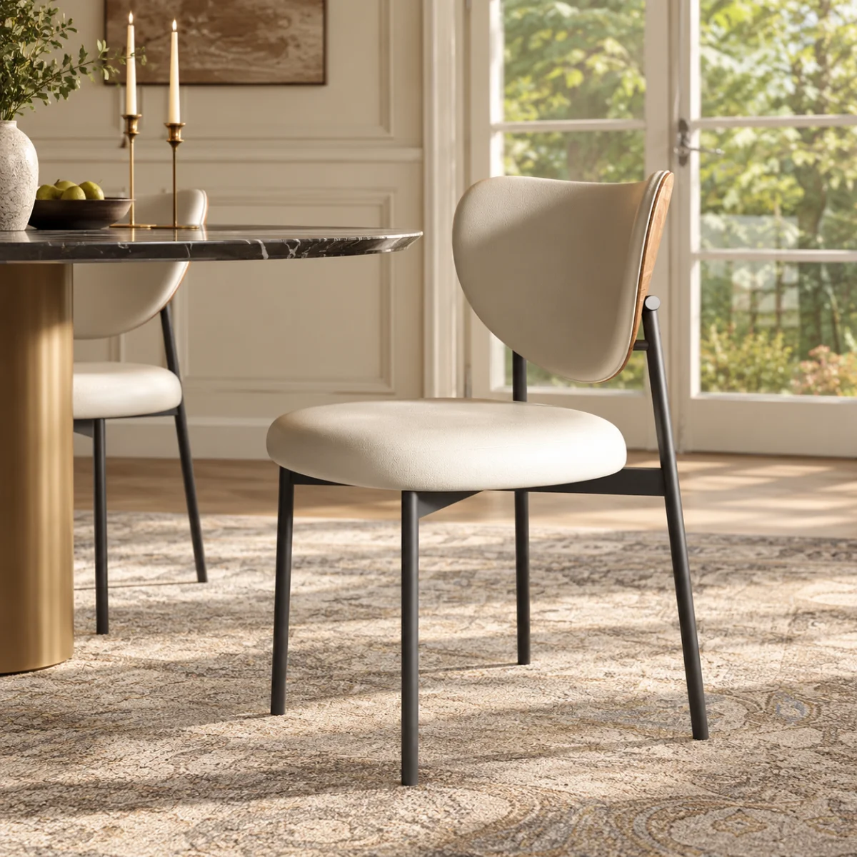 Mid-Century Modern Curved Back Leather Dining Chairs Image - 4 | homeyfad