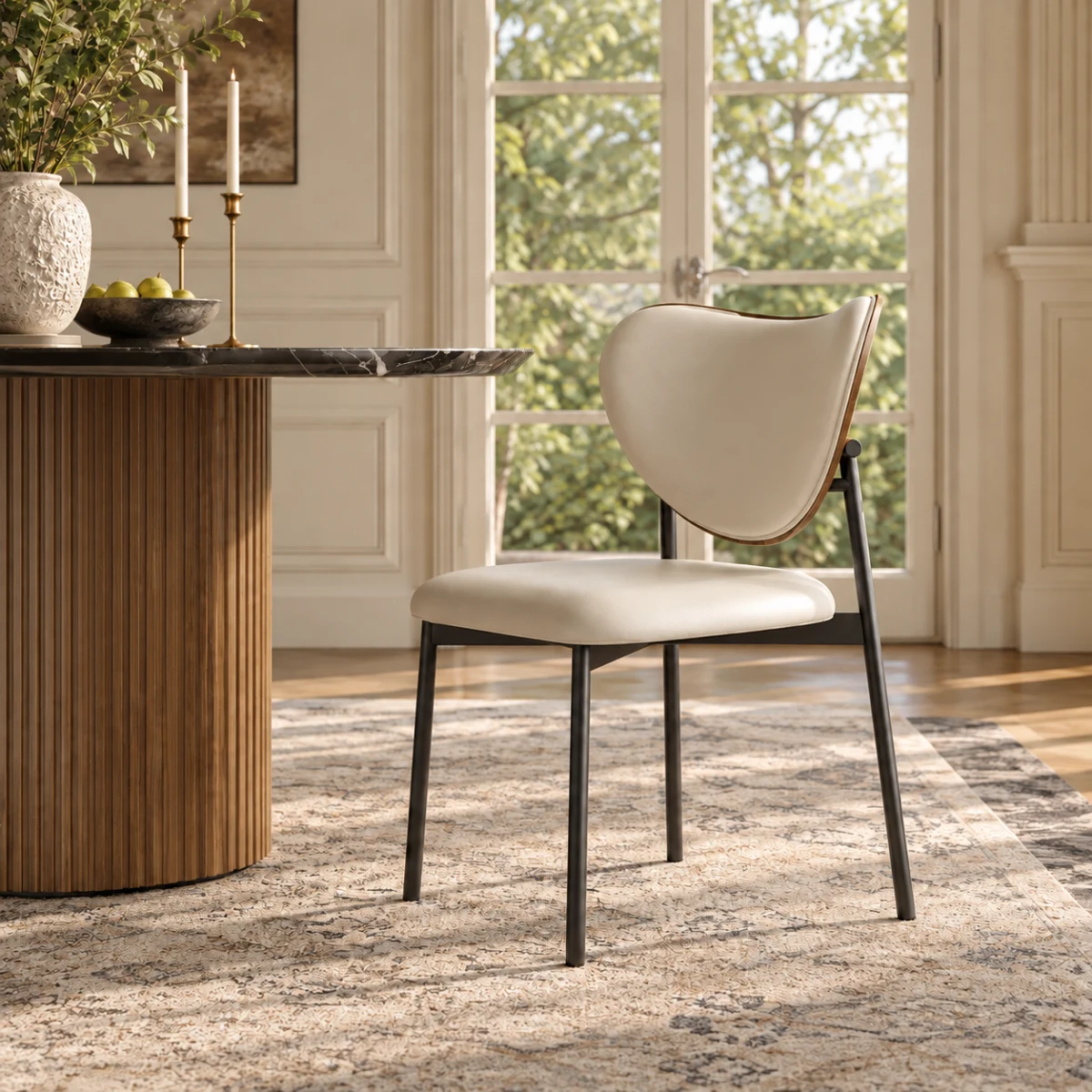 White Mid-Century Modern Curved Back Leather Dining Chairs Image - 5 | homeyfad