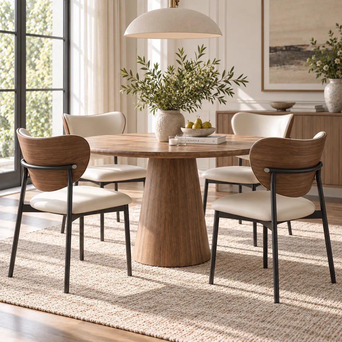 Mid-Century Modern Curved Back Leather Dining Chairs Image - 2 | homeyfad