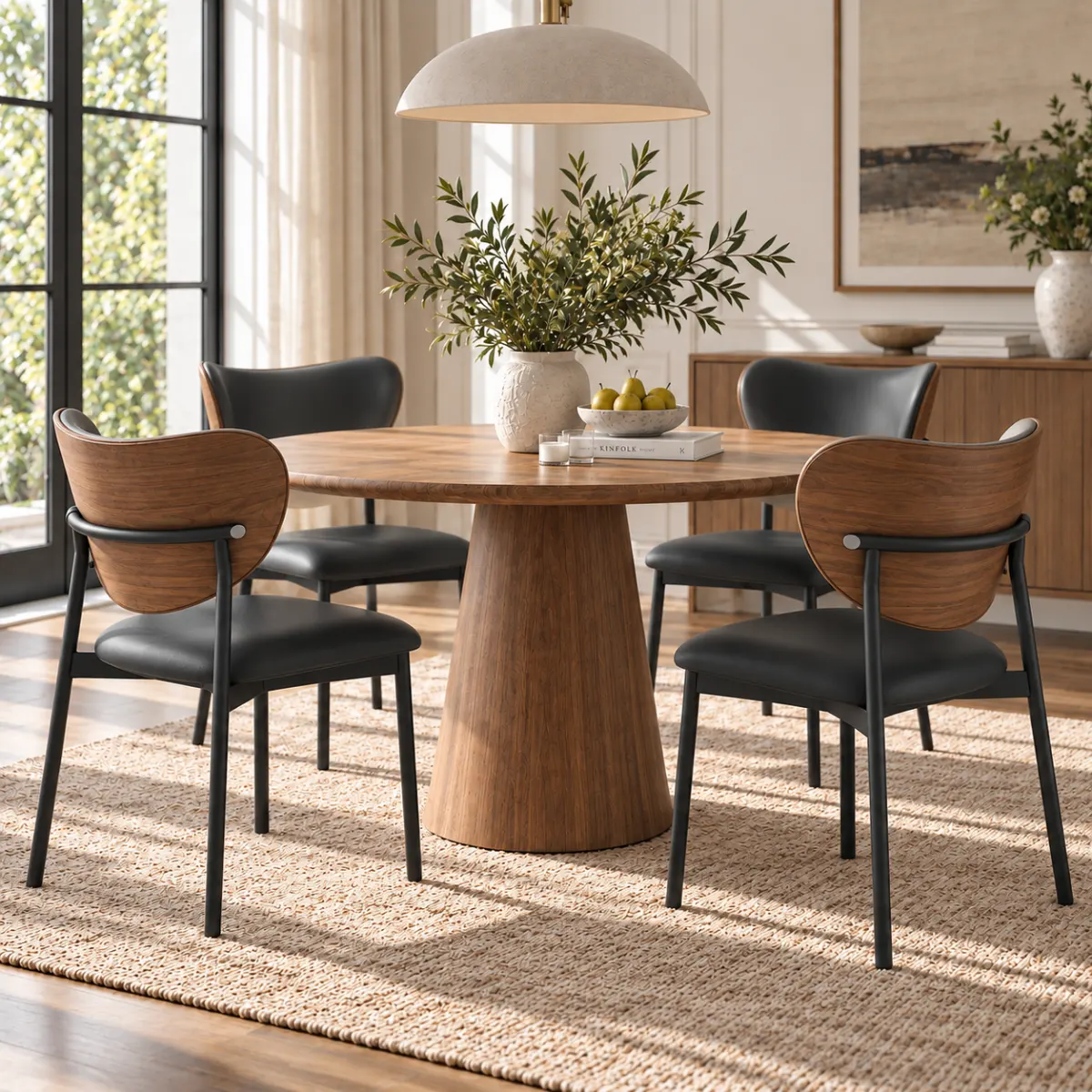 Mid-Century Modern Curved Back Leather Dining Chairs Image - 3 | homeyfad