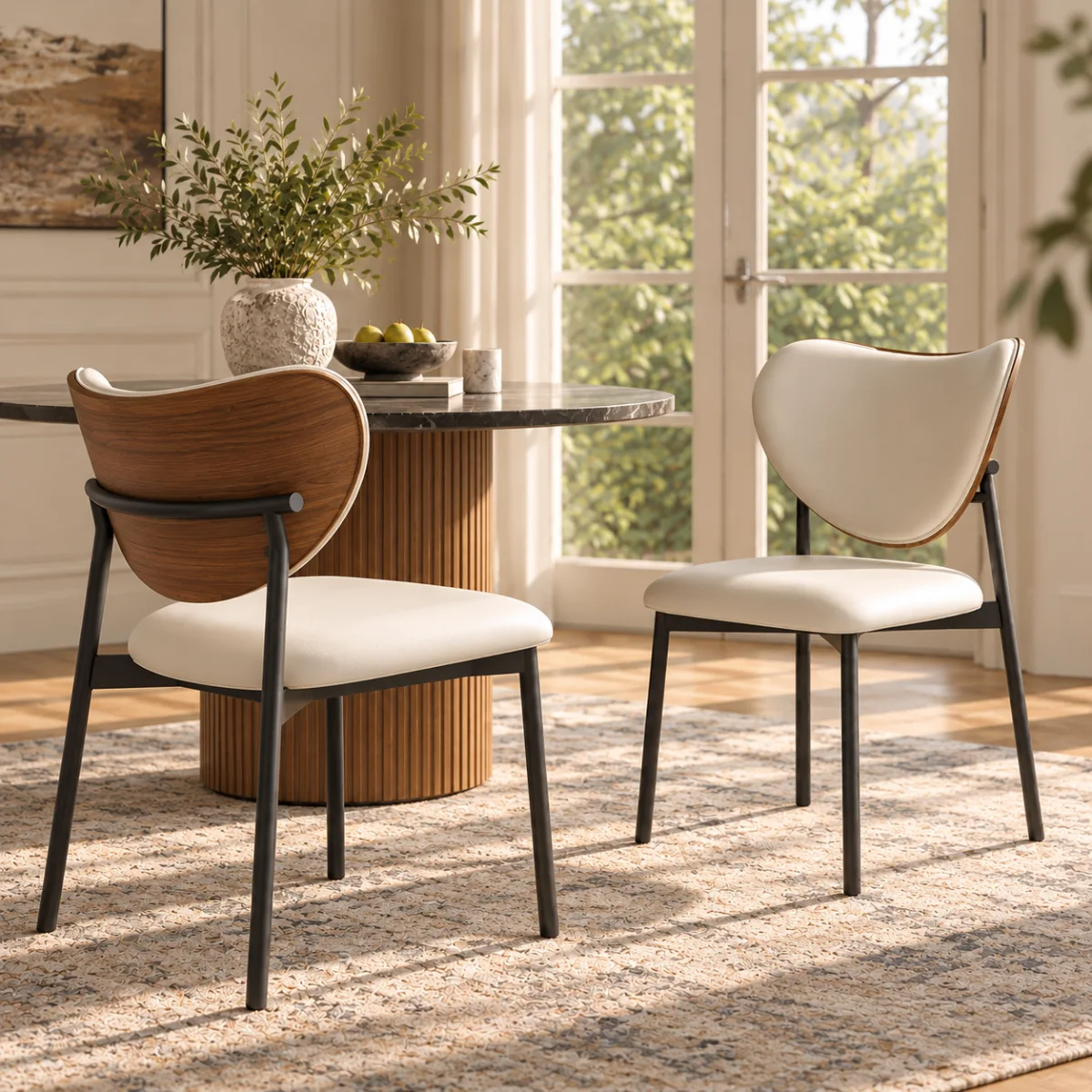 Mid-Century Modern Curved Back Leather Dining Chairs Image - 7 | homeyfad