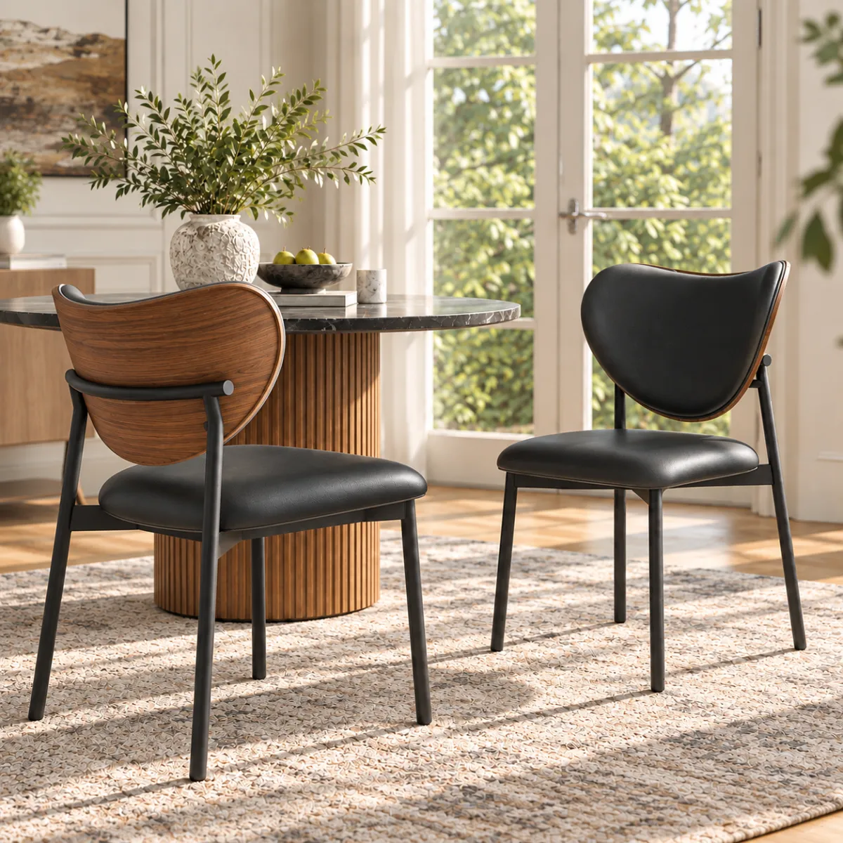 Mid-Century Modern Curved Back Leather Dining Chairs Image - 8 | homeyfad