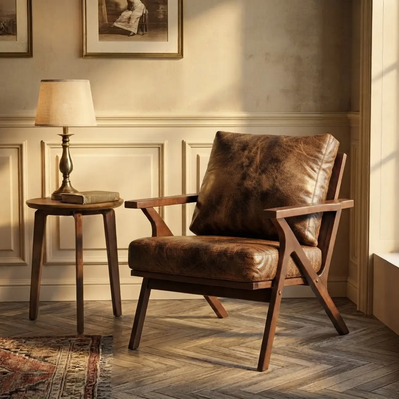 Mid-Century Modern Solid Wood Brown Arm Chair for Living Room Image - 1 | homeyfad