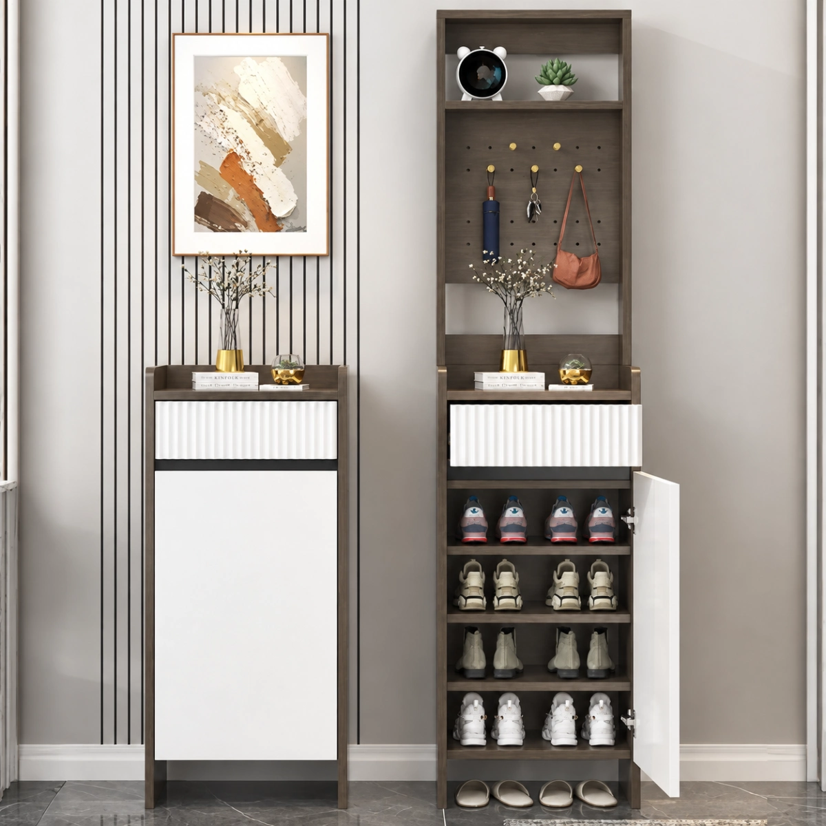 Modern Wood Shoe Cabinet with Drawer and Shelves Image - 1 | homeyfad