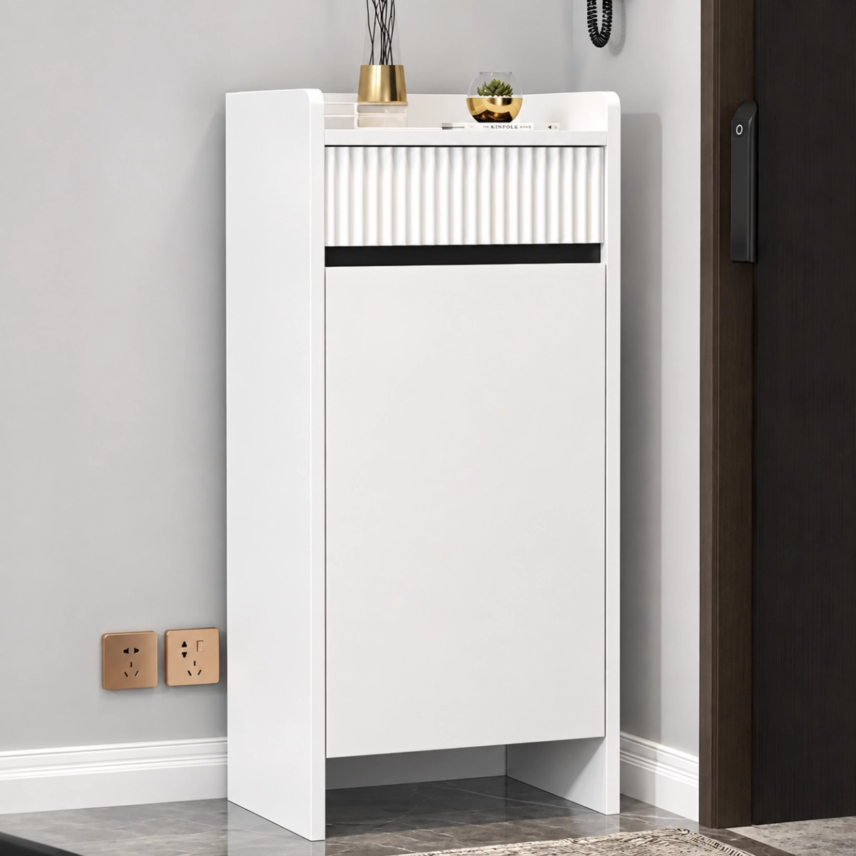 Modern Wood Shoe Cabinet with Drawer and Shelves Image - 2 | homeyfad