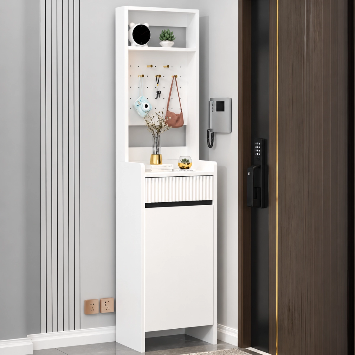 Modern Wood Shoe Cabinet with Drawer and Shelves Image - 3 | homeyfad