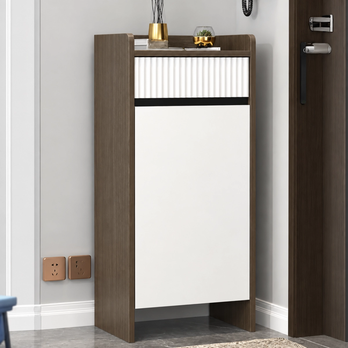 Modern Wood Shoe Cabinet with Drawer and Shelves Image - 4 | homeyfad