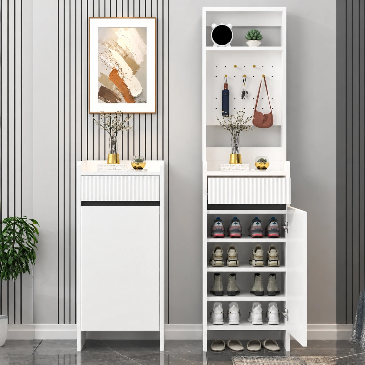 Modern Wood Shoe Cabinet with Drawer and Shelves Image - 5 | homeyfad