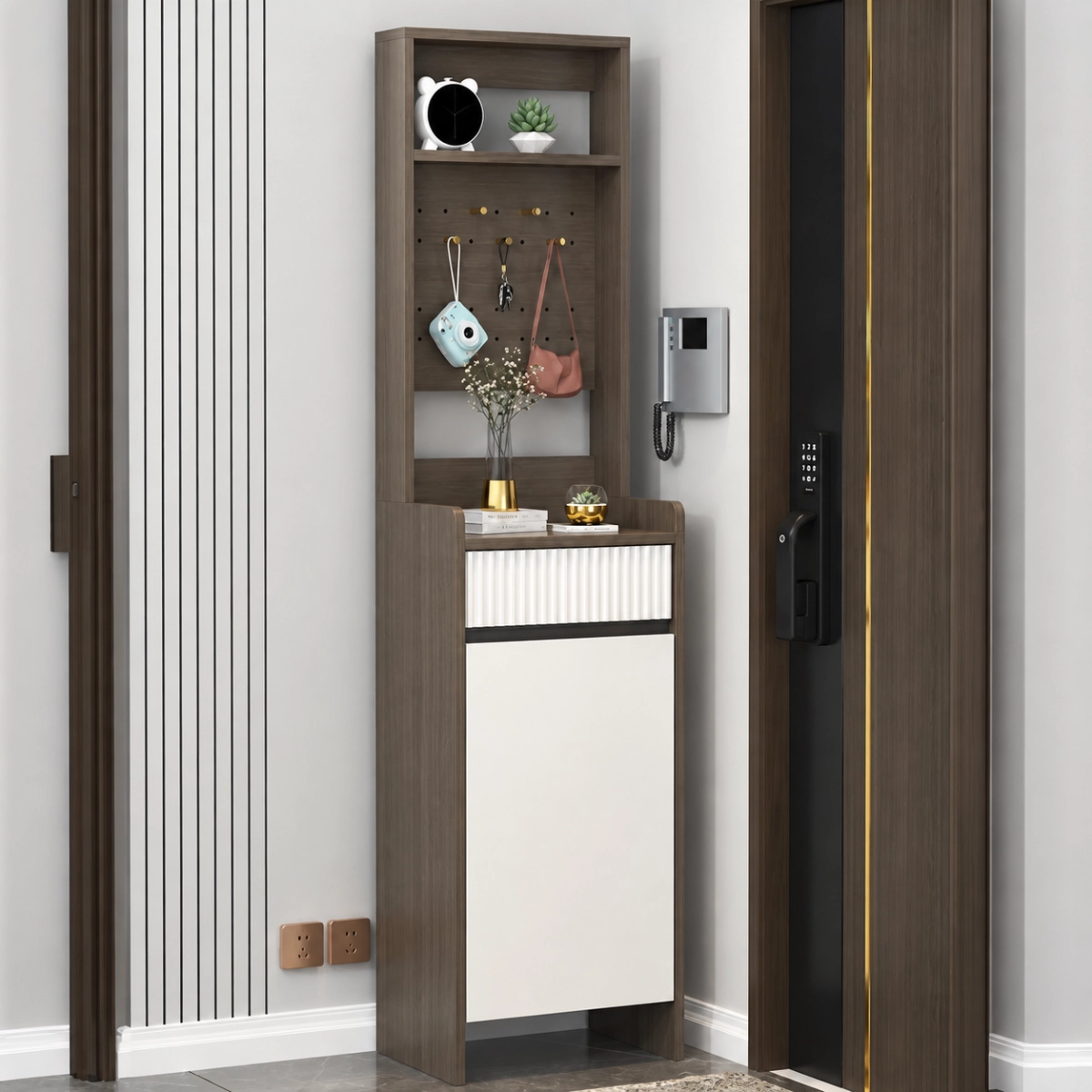 Modern Wood Shoe Cabinet with Drawer and Shelves Image - 6 | homeyfad