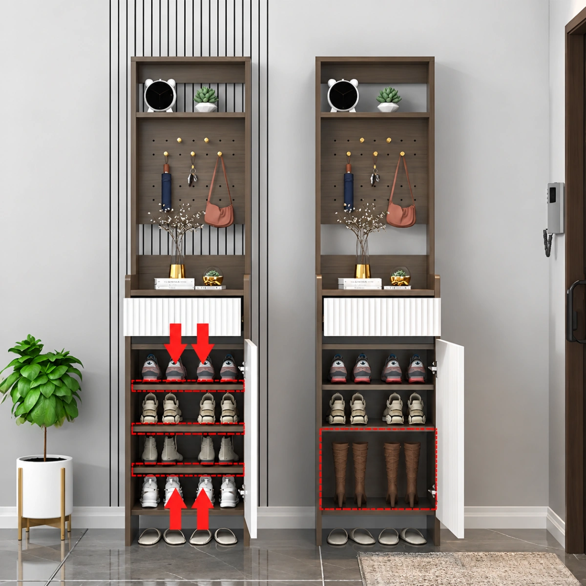 Modern Wood Shoe Cabinet with Drawer and Shelves Image - 7 | homeyfad