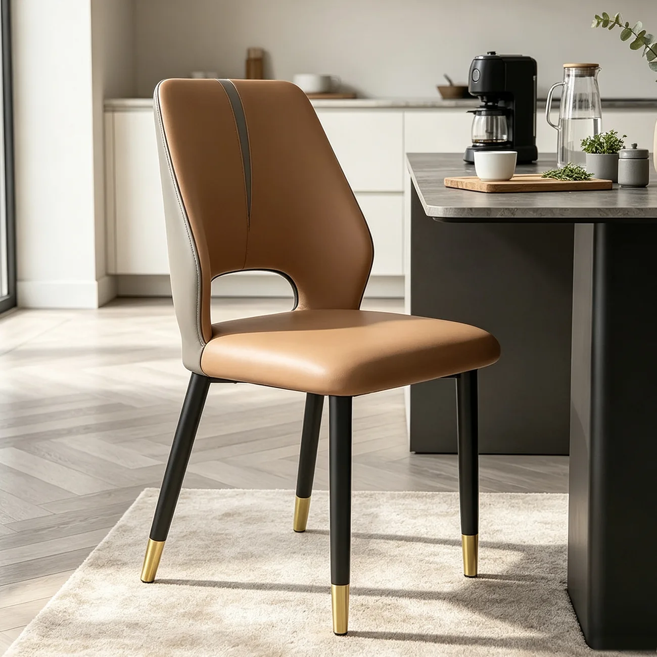 Brown Black & Gold Faux Leather Wingback Metal Legs Dining Chairs Image - 9 | homeyfad