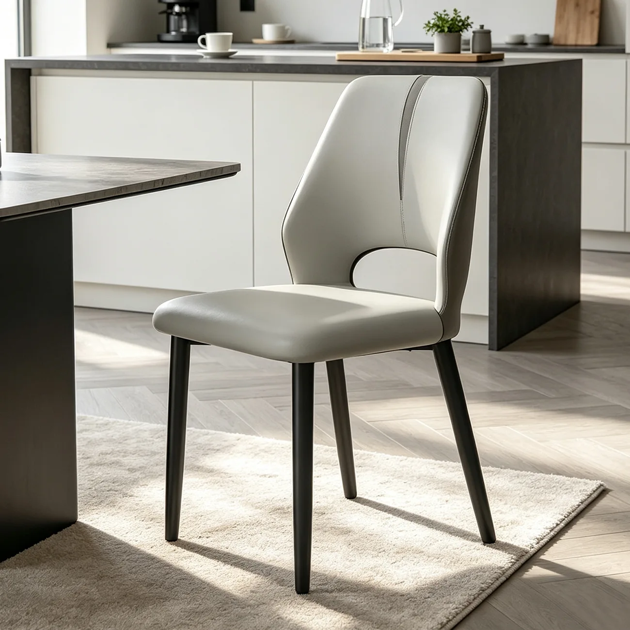 Light Gray Black Faux Leather Wingback Metal Legs Dining Chairs Image - 13 | homeyfad