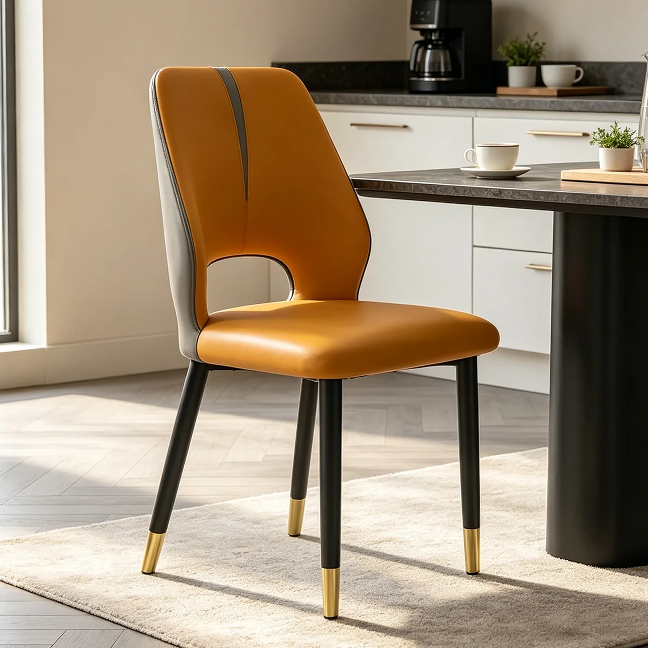 Orange Black & Gold Faux Leather Wingback Metal Legs Dining Chairs Image - 8 | homeyfad