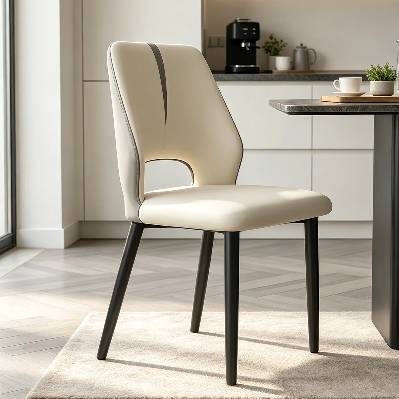 Off-White Black Faux Leather Wingback Metal Legs Dining Chairs Image - 11 | homeyfad