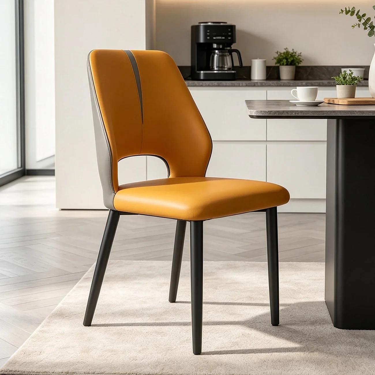 Orange Black Faux Leather Wingback Metal Legs Dining Chairs Image - 10 | homeyfad