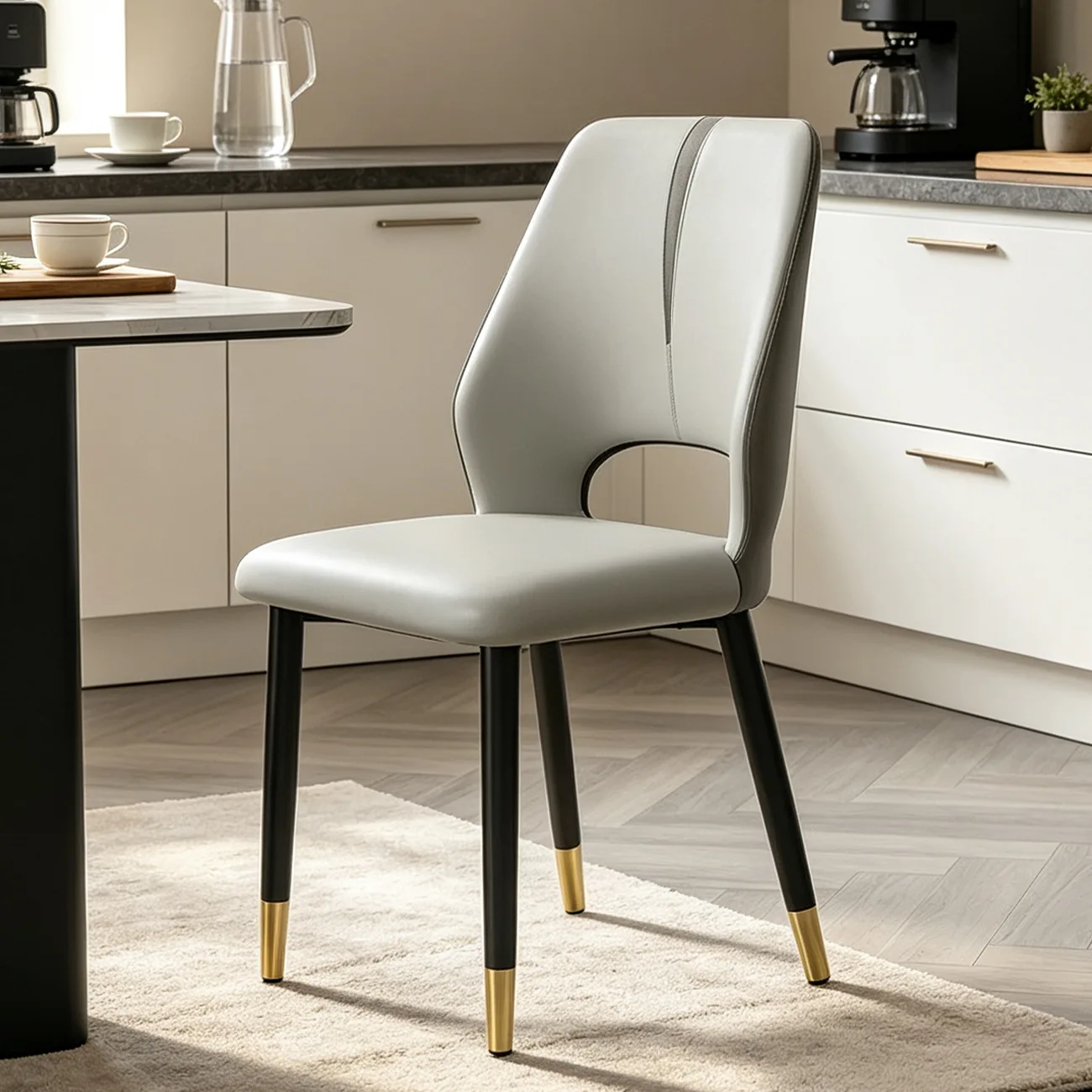 Light Gray Black & Gold Faux Leather Wingback Metal Legs Dining Chairs Image - 7 | homeyfad