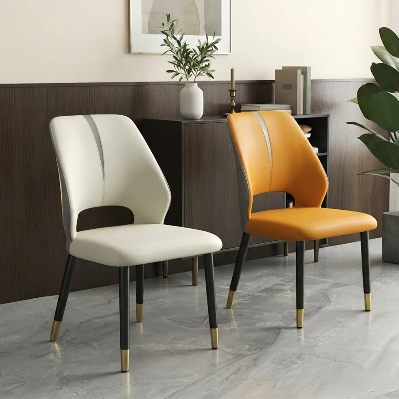 Faux Leather Wingback Metal Legs Dining Chairs Image - 1 | homeyfad