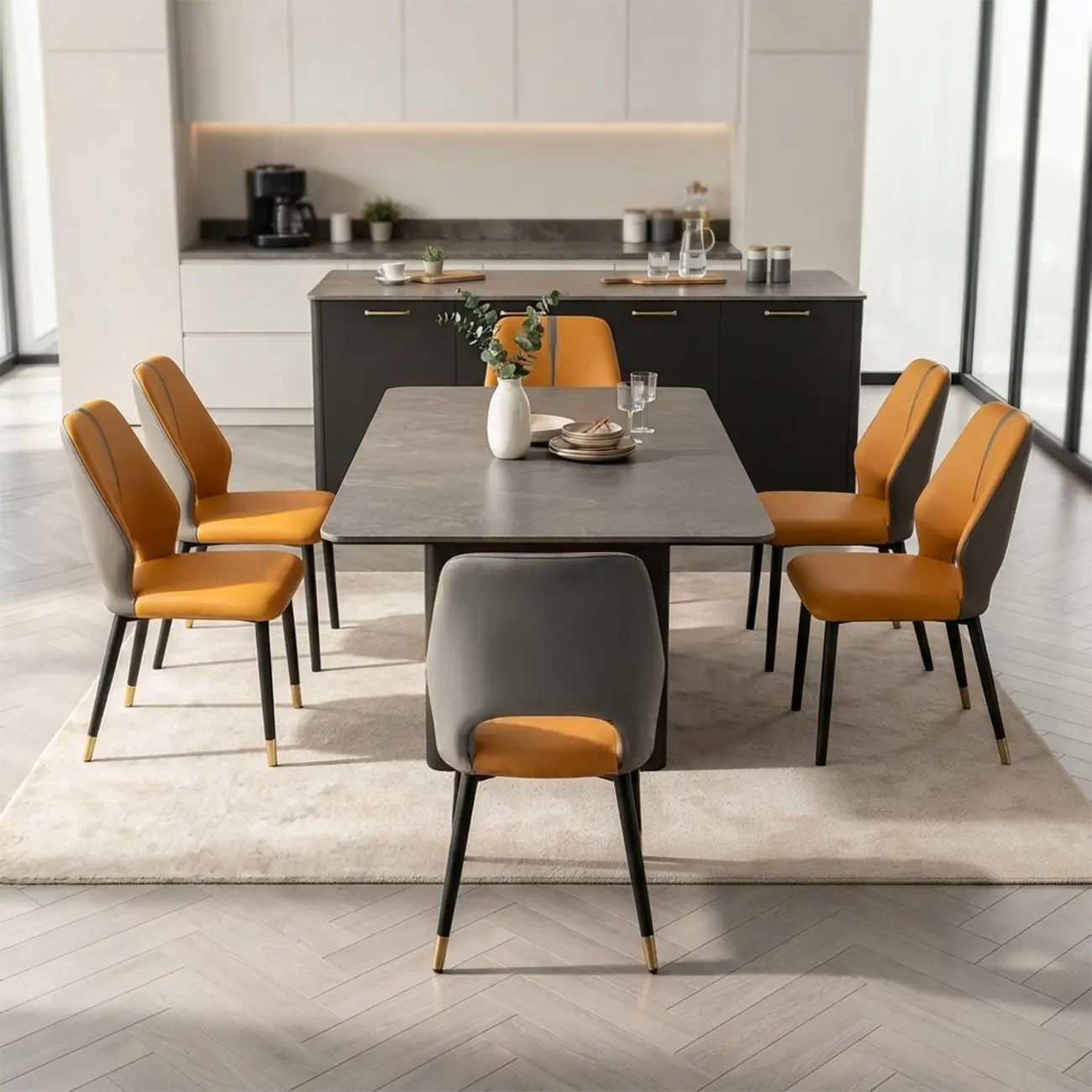 Faux Leather Wingback Metal Legs Dining Chairs Image - 3 | homeyfad