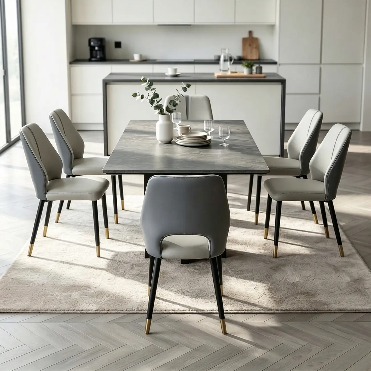 Faux Leather Wingback Metal Legs Dining Chairs Image - 4 | homeyfad