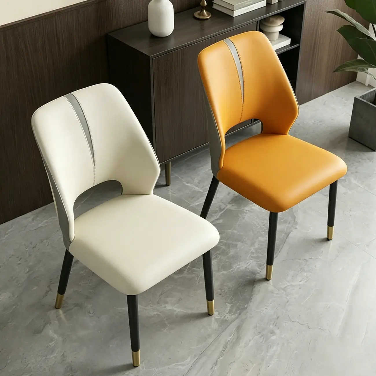 Faux Leather Wingback Metal Legs Dining Chairs Image - 2 | homeyfad