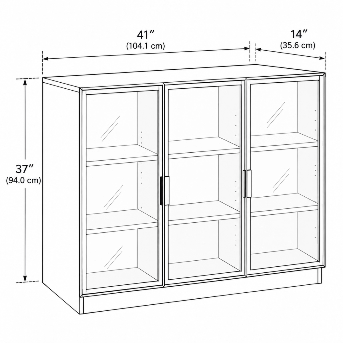 Large 3 Shelves Glass Wood Dark Gray Sideboard with LED Light Image - 11 | homeyfad