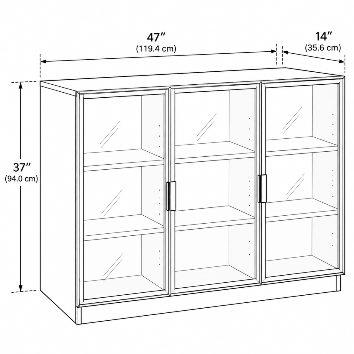 Large 3 Shelves Glass Wood Dark Gray Sideboard with LED Light Image - 12 | homeyfad