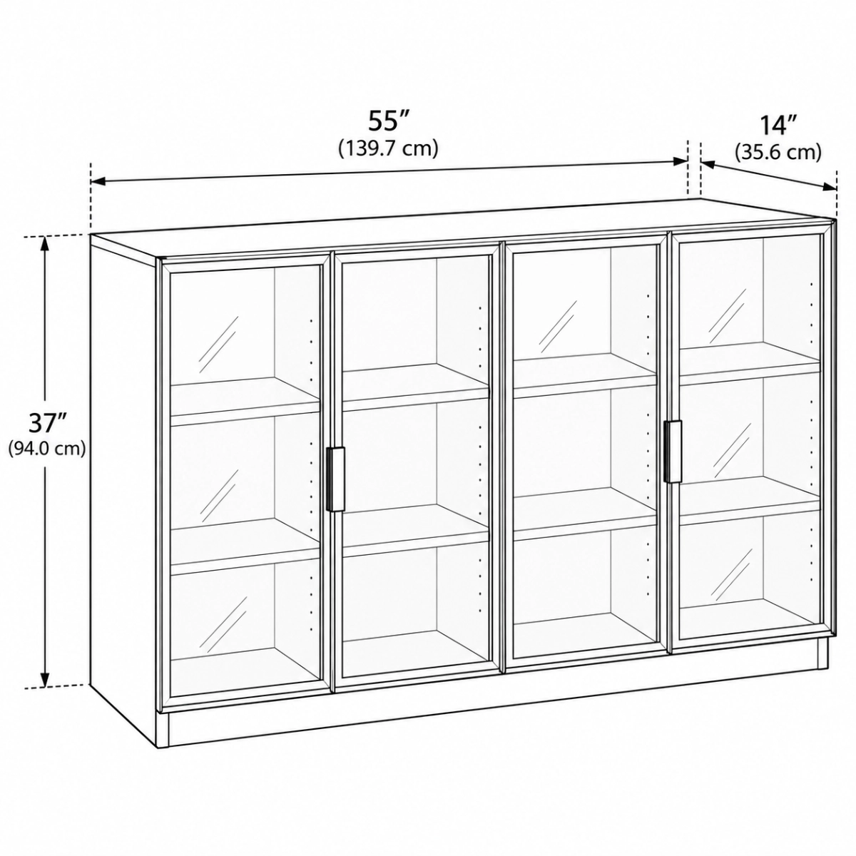 Large 3 Shelves Glass Wood Dark Gray Sideboard with LED Light Image - 13 | homeyfad