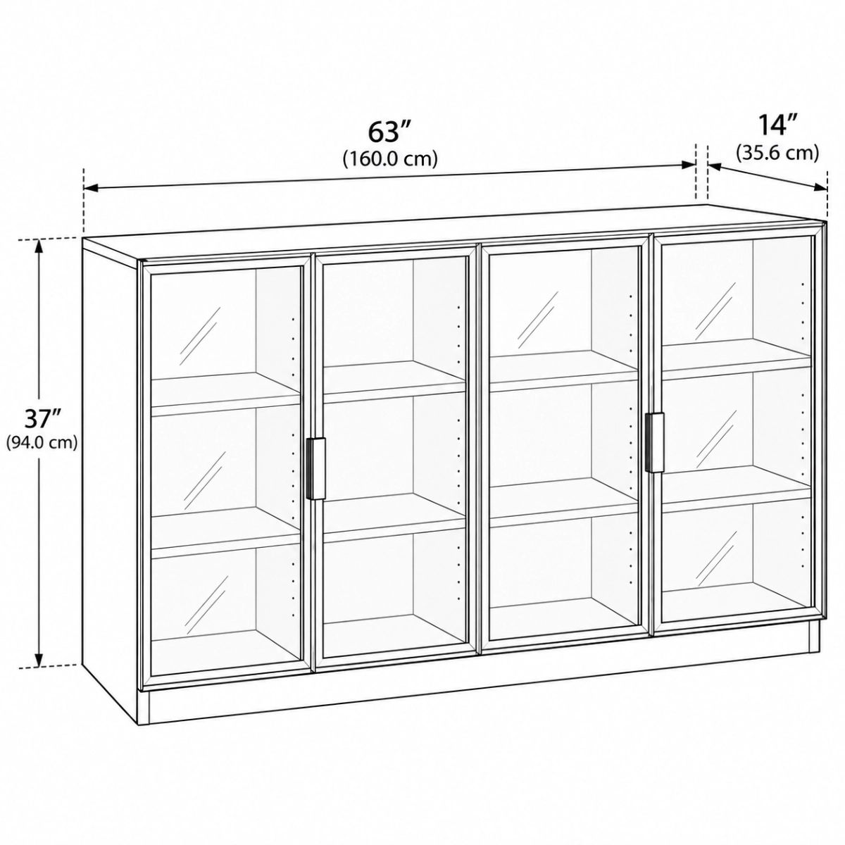 Large 3 Shelves Glass Wood Dark Gray Sideboard with LED Light Image - 14 | homeyfad