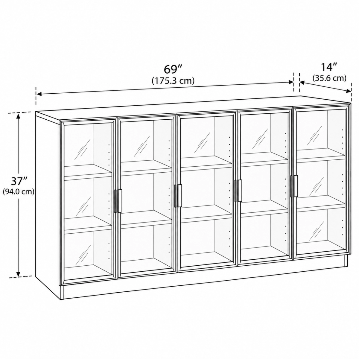 Large 3 Shelves Glass Wood Dark Gray Sideboard with LED Light Image - 15 | homeyfad