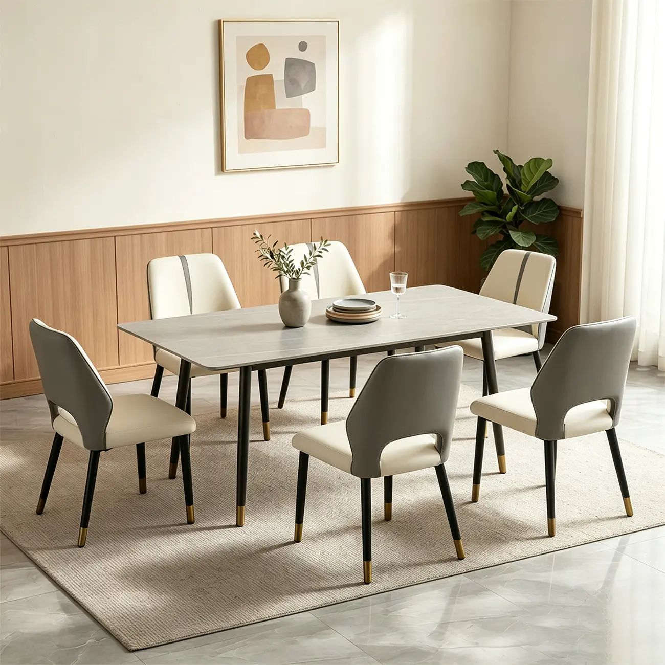 Faux Leather Wingback Metal Legs Dining Chairs Image - 5 | homeyfad