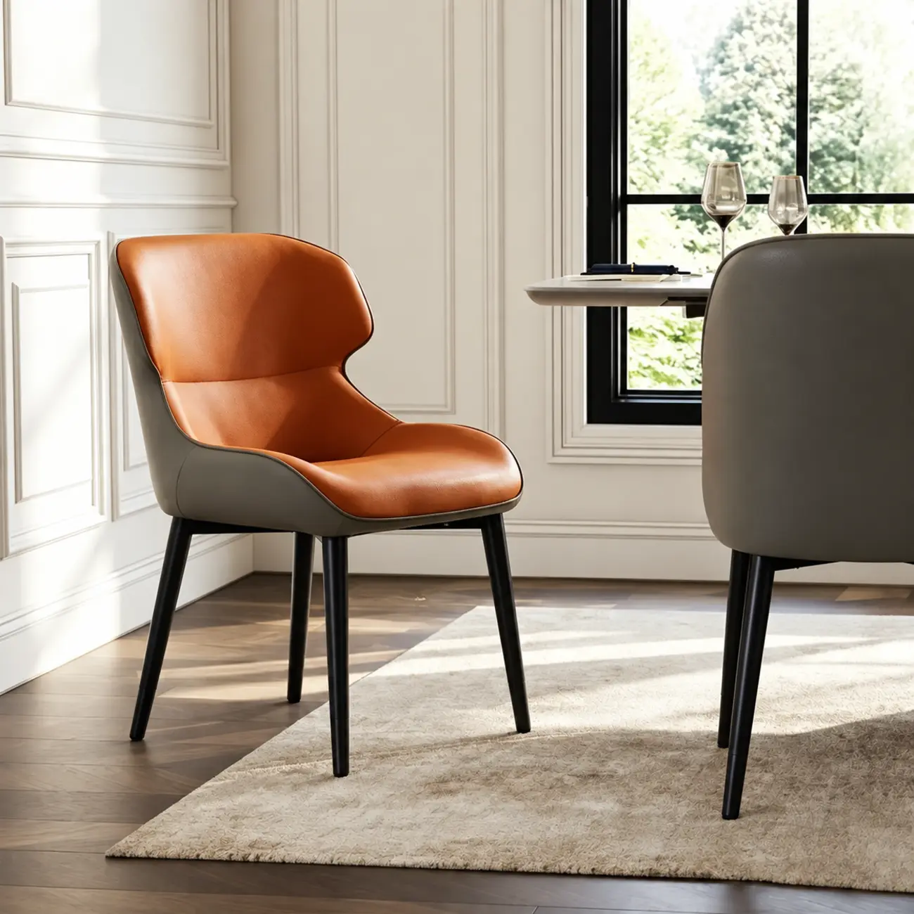 Scandinavian Leather Wingback Upholstered Dining Chair Image - 1 | homeyfad