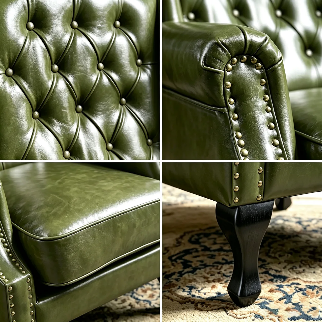 Traditional Green Leather Wingback Accent Chair with Nailhead Trim Image - 5 | homeyfad