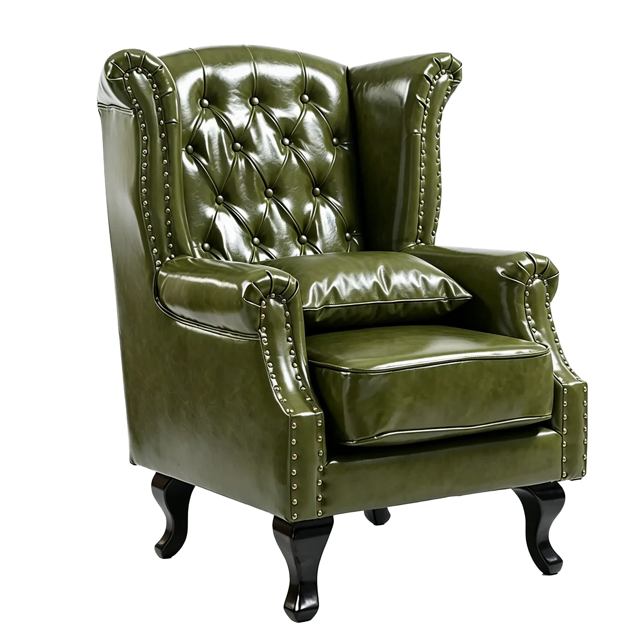 Traditional Green Leather Wingback Accent Chair with Nailhead Trim Image - 6 | homeyfad