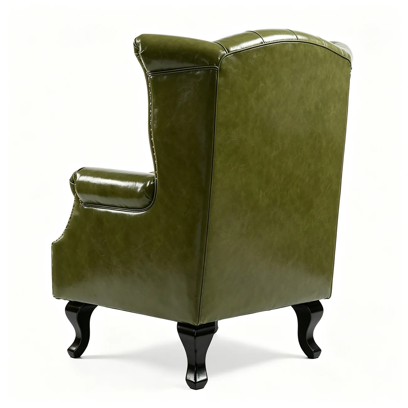 Traditional Green Leather Wingback Accent Chair with Nailhead Trim Image - 7 | homeyfad