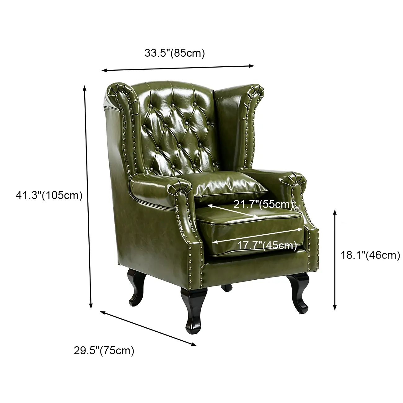 Traditional Green Leather Wingback Accent Chair with Nailhead Trim Image - 8 | homeyfad