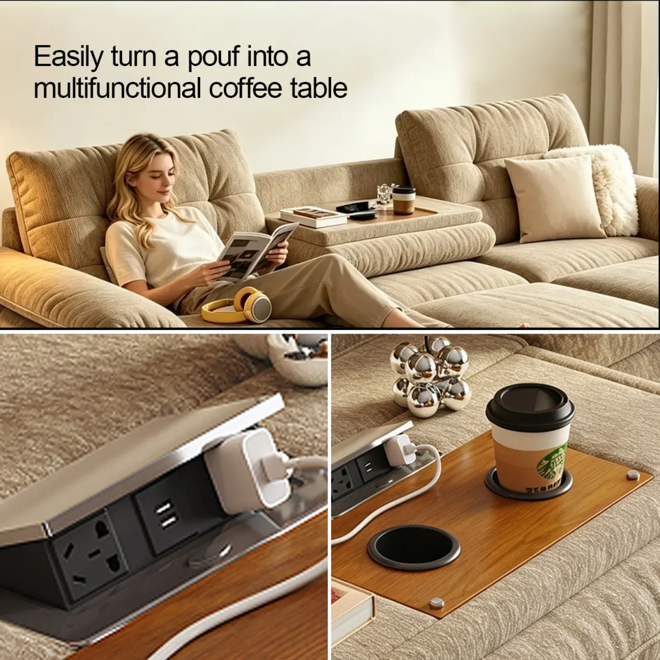 Contemporary Skin-friendly Chenille Tufted Back Power Sofa Bed Image - 6 | homeyfad